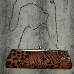 Orange Leopard Fashion Clutch Purses w/ Chain